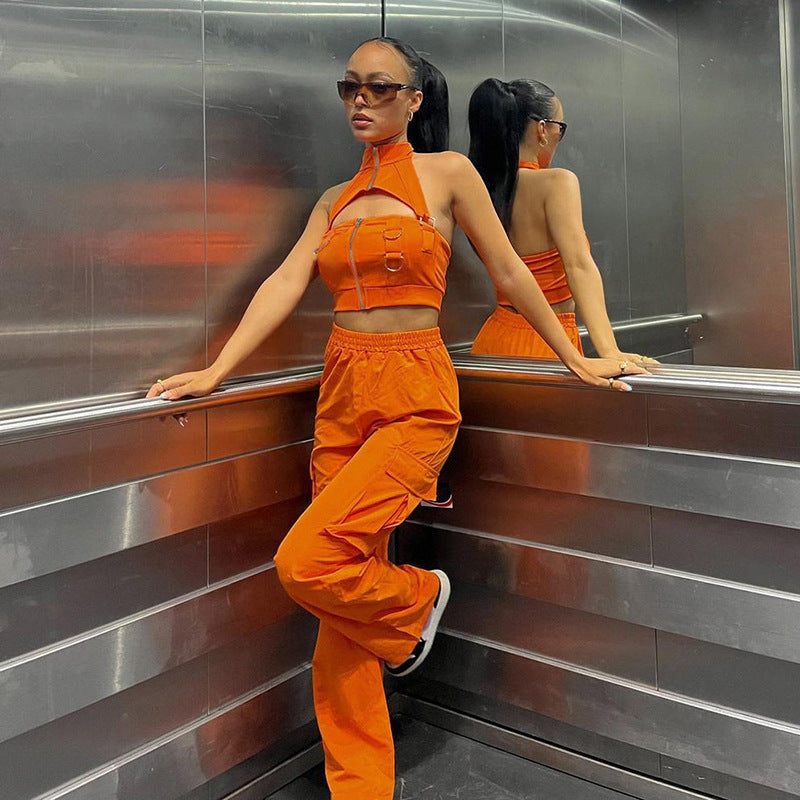 Pantalones cargo casuales de color sólido a la moda para mujer
