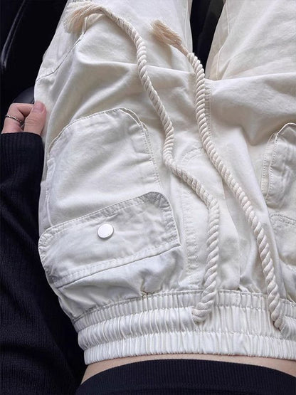Women Fashion Casual High Waist Drawstring Cargo Pants