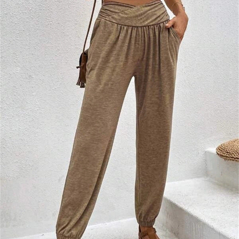 Women Fashion Casual Solid Color Loose Cuffed Jogger Pants