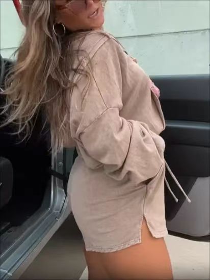 Plus Size Women Solid Color Cotton Washed Comfortable Casual Long Sleeve Hooded Rompers