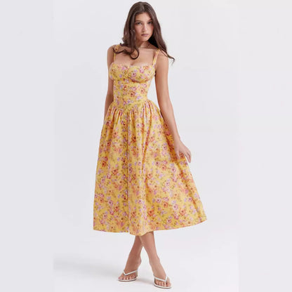Vacation Women Casual Tiny Flower Print Sling Dress