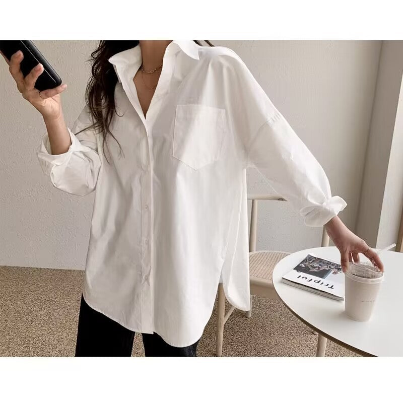 Blusas holgadas de manga larga informales y sencillas para oficina para mujer