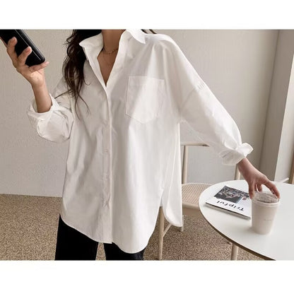 Blusas holgadas de manga larga informales y sencillas para oficina para mujer