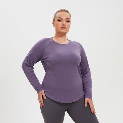 Top deportivo de yoga de manga larga, transpirable, transpirable y de talla grande para mujer