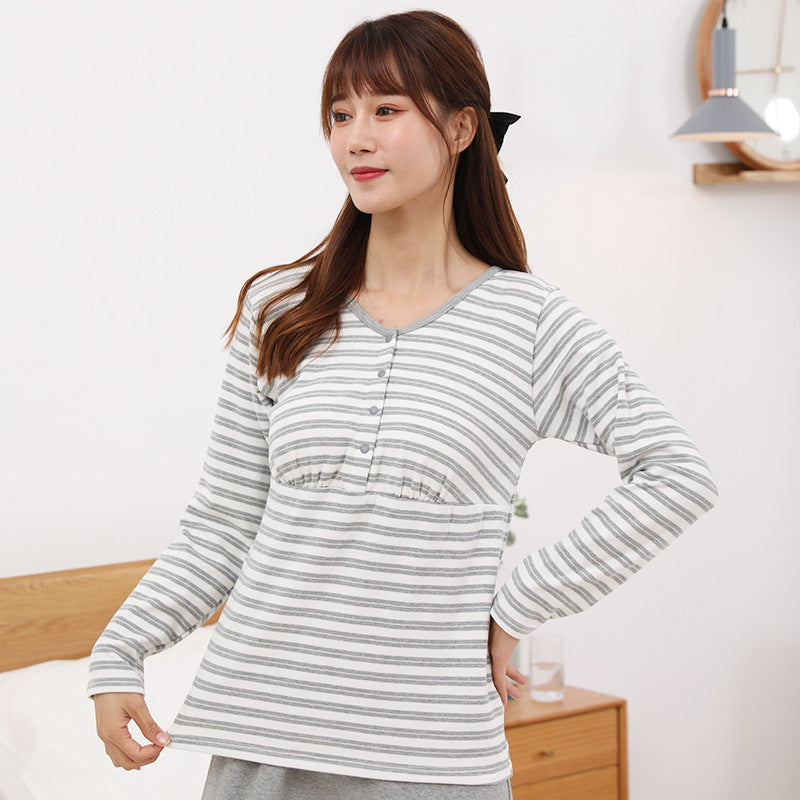Pregnant Women Fashion Casual Warm Stripe Printed Long Sleeve Top
