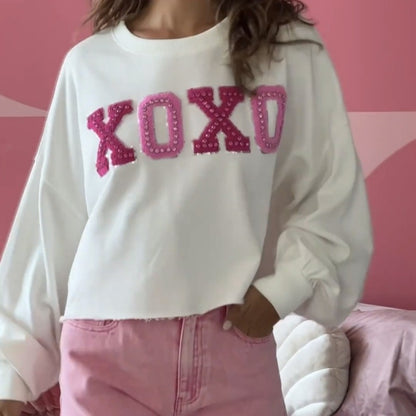 Spring Women Long Sleeve Sweat Loose Casual Heart Letter Embroidered Sweatshirt