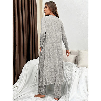 Conjunto de pijama informal de tres piezas de color liso para mujer