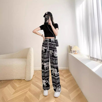 Women Casual Elephant Print Beach Pants