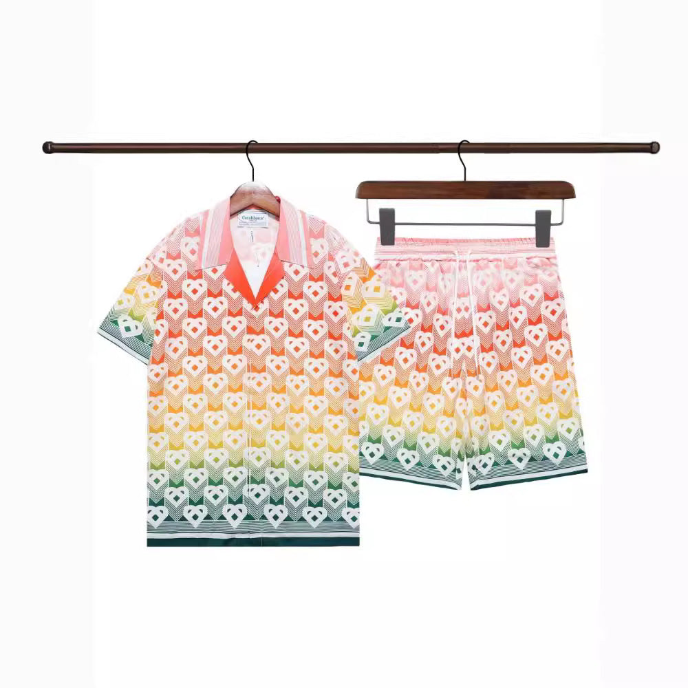 Conjunto de dos piezas de top corto de manga corta con solapa y estampado informal para mujer