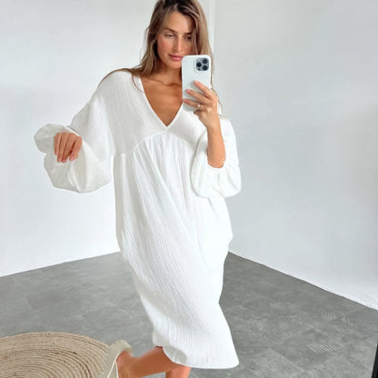 Women Fashion Casual Sexy V-Neck Long Sleeve Home Nightdress