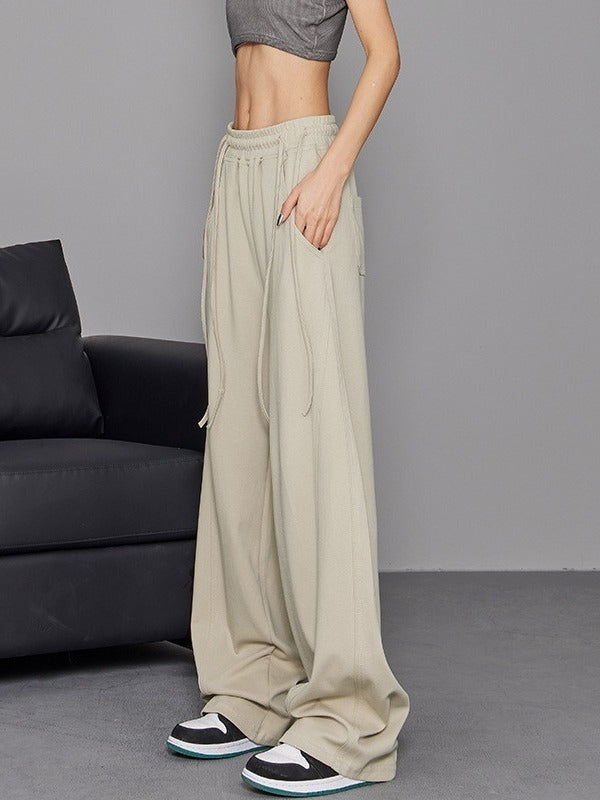 Women Loose Casual Sports Simple Drawstring Breathable Wide Leg Cargo Pants