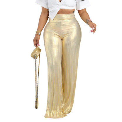 Pantalones anchos de pierna color liso con pliegues mate de moda informal para mujer