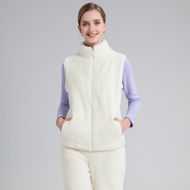Chaleco informal de invierno de lana de color liso con cuello alto sin mangas para mujer