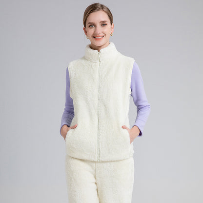 Chaleco informal de invierno de lana de color liso con cuello alto sin mangas para mujer