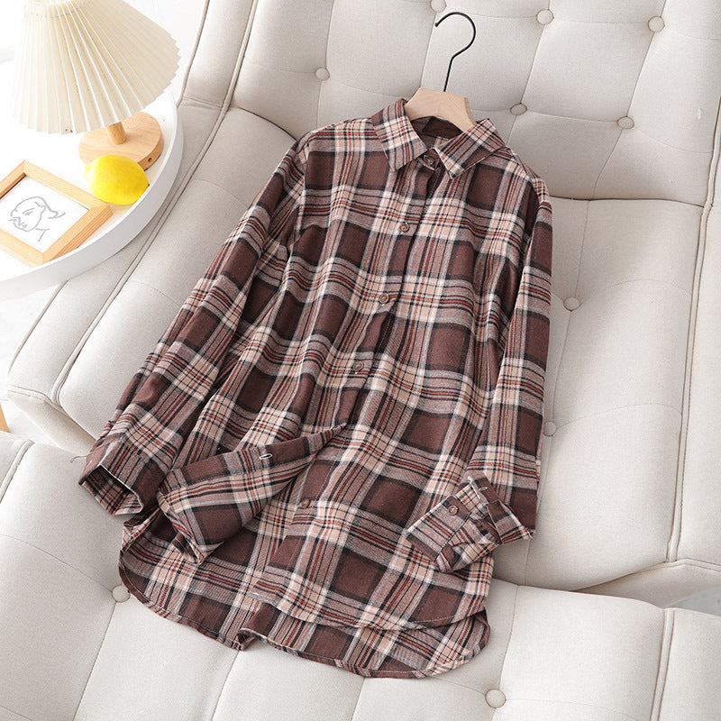 Camisa informal de manga larga con estampado a cuadros para mujer, talla grande