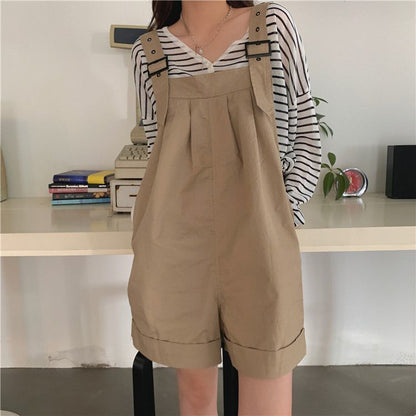 Women Summer Solid Color Casual Edgy Loose Overalls