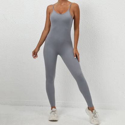 Women Fashion Casual Solid Color Skinny Sports Jumpsuit