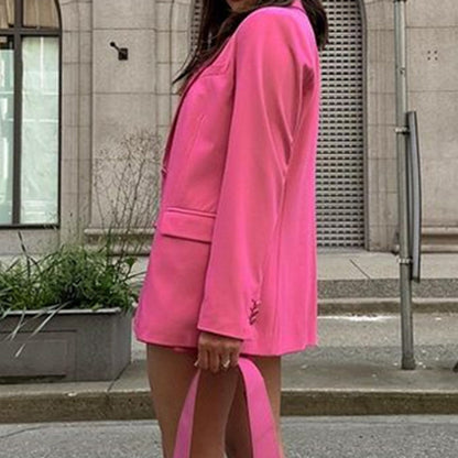 Conjunto de dos piezas de chaqueta y falda de manga larga holgada informal para mujer
