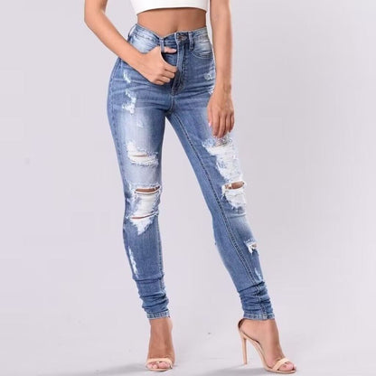 Women Fashion Casual Ripped Tight Skinny Jeans