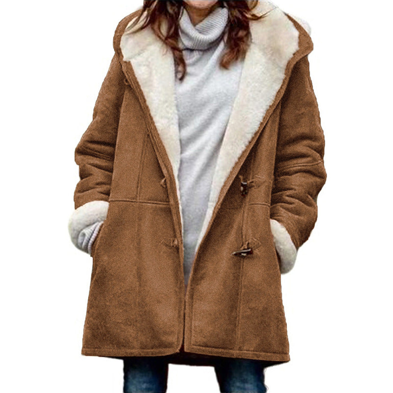 Abrigo de felpa cálido con capucha y forro polar de manga larga informal de invierno para mujer de talla grande