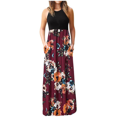 Women Fashion Casual Floral Printing Maxi Dress