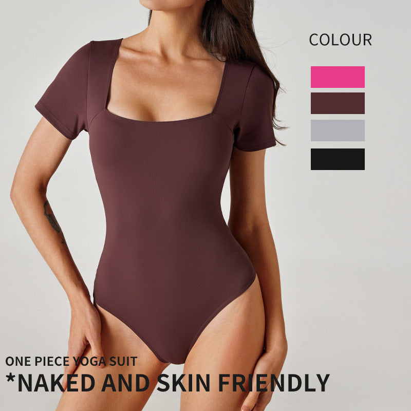 Traje de yoga para mujer, ajustado, cuello cuadrado, informal, para baile, fitness, deportes, top de yoga