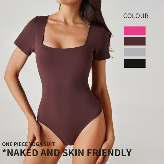 Yoga Bodysuit Women Tight Square Collar Casual Dance Fitness Sports Yoga Top