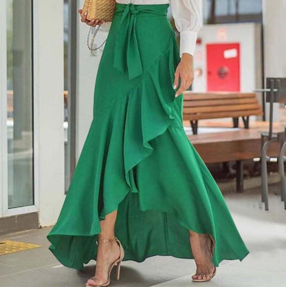 Plus Size Elegant Women Casual Solid Ruffled Fishtail Irregular Skirt