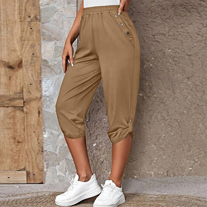 Pantalones elásticos recortados casuales de moda de verano para mujer