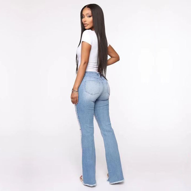 Vaqueros micro acampanados rotos informales de moda para mujer