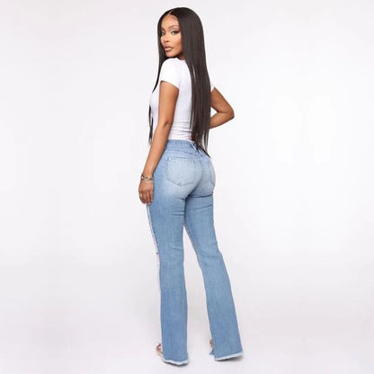 Vaqueros micro acampanados rotos informales de moda para mujer