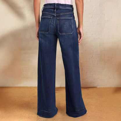 Vaqueros de pierna ancha, cintura alta, informales, con cordones, a la moda para mujer