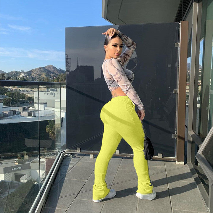 Clearance Sale Women Fashion Casual Elastic High Waist Gathered Drawstring Pile Pants