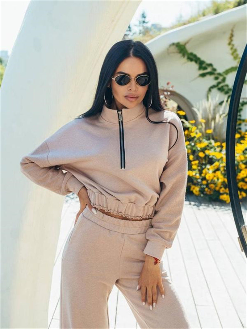 Autumn And Winter Athleisure Women Fashion Sports Casual Zipper Sweatshirt Pants Two-Piece Set