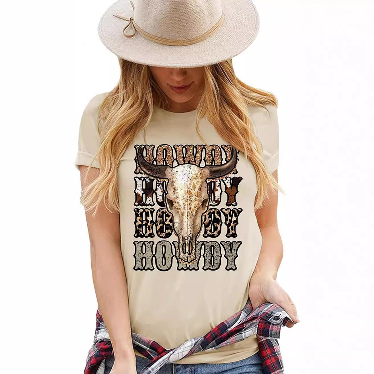 Camiseta de manga corta con cuello redondo y estampado de Tauro para mujer, estilo informal de verano occidental