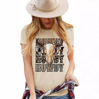 Camiseta de manga corta con cuello redondo y estampado de Tauro para mujer, estilo informal de verano occidental