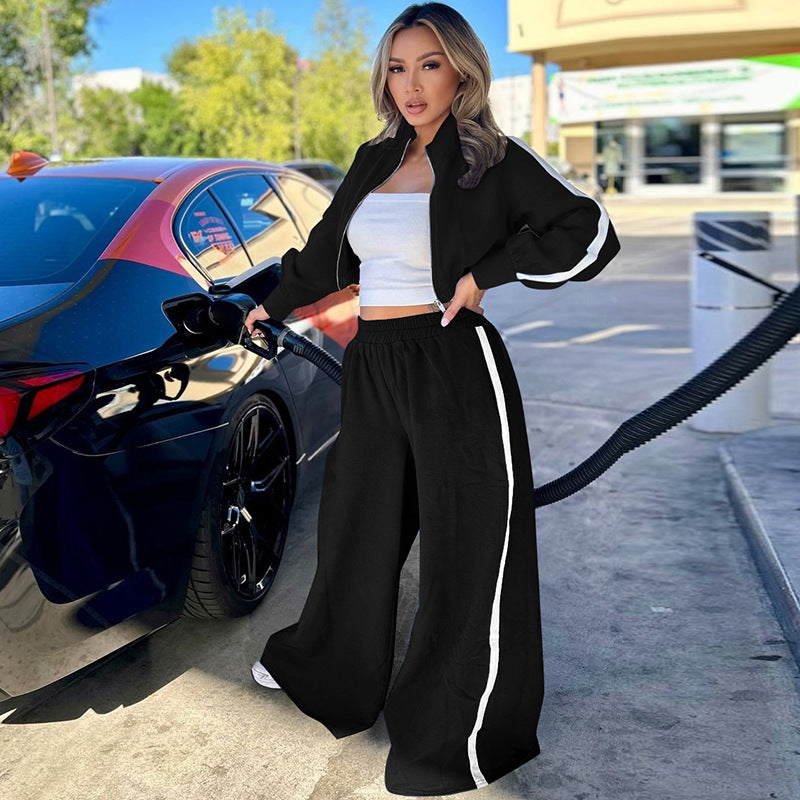 Women Fashion Casual Long Sleeve Top And Wide Leg Pants Sport Set