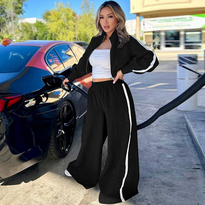 Women Fashion Casual Long Sleeve Top And Wide Leg Pants Sport Set