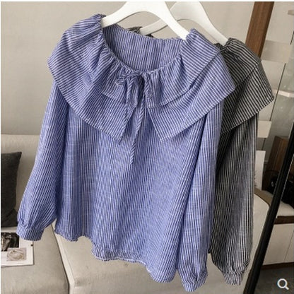Camisa informal de manga corta con solapa y rayas para mujer, de moda, con un solo pecho