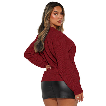 Women Loose Lapel Casual Pullover Knitted Sweater