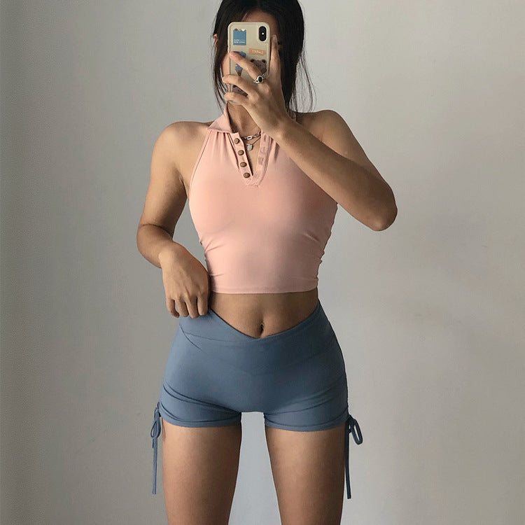 Camiseta tipo polo para mujer, ajustada, informal, de secado rápido, para fitness, yoga, sin mangas, estilo halter.