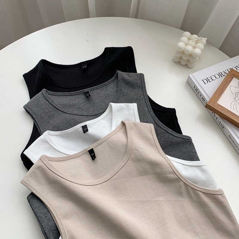 Top corto informal básico de color liso para mujer