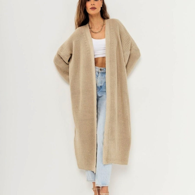 Suéter de punto largo informal holgado para mujer, abrigo de otoño e invierno