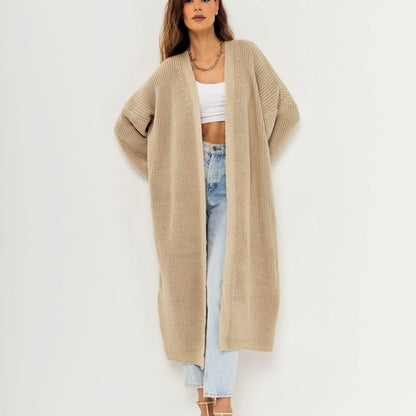 Suéter de punto largo informal holgado para mujer, abrigo de otoño e invierno
