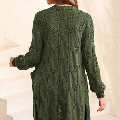 Chaqueta cárdigan de punto de color sólido informal para mujer de otoño e invierno