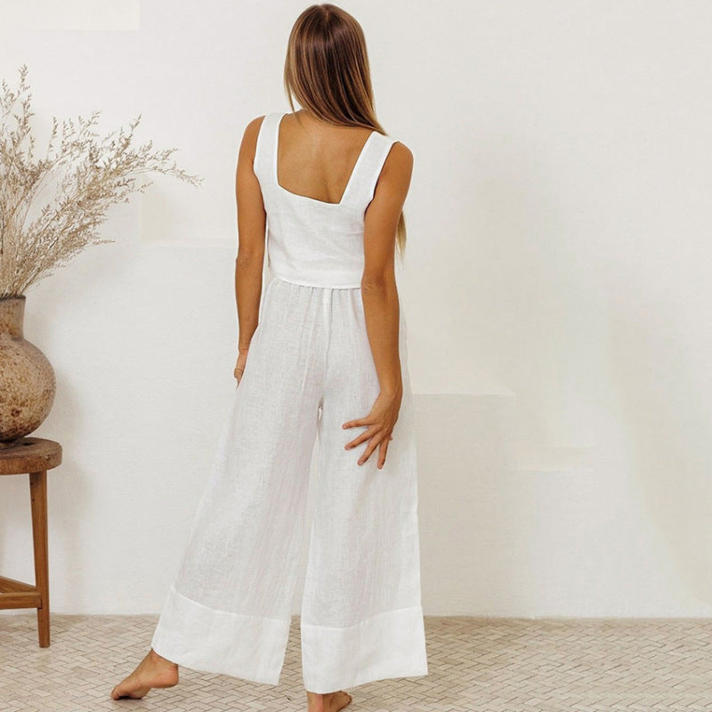 Conjunto de pijama informal sin mangas y pantalones para el hogar a la moda para mujer