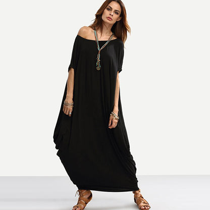 Women Fashion Casual Loose Solid Color Maxi Dress