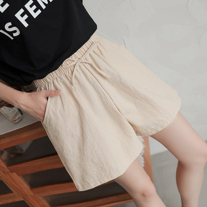 Women Linen Cotton Linen Sports Casual Wide Leg Shorts