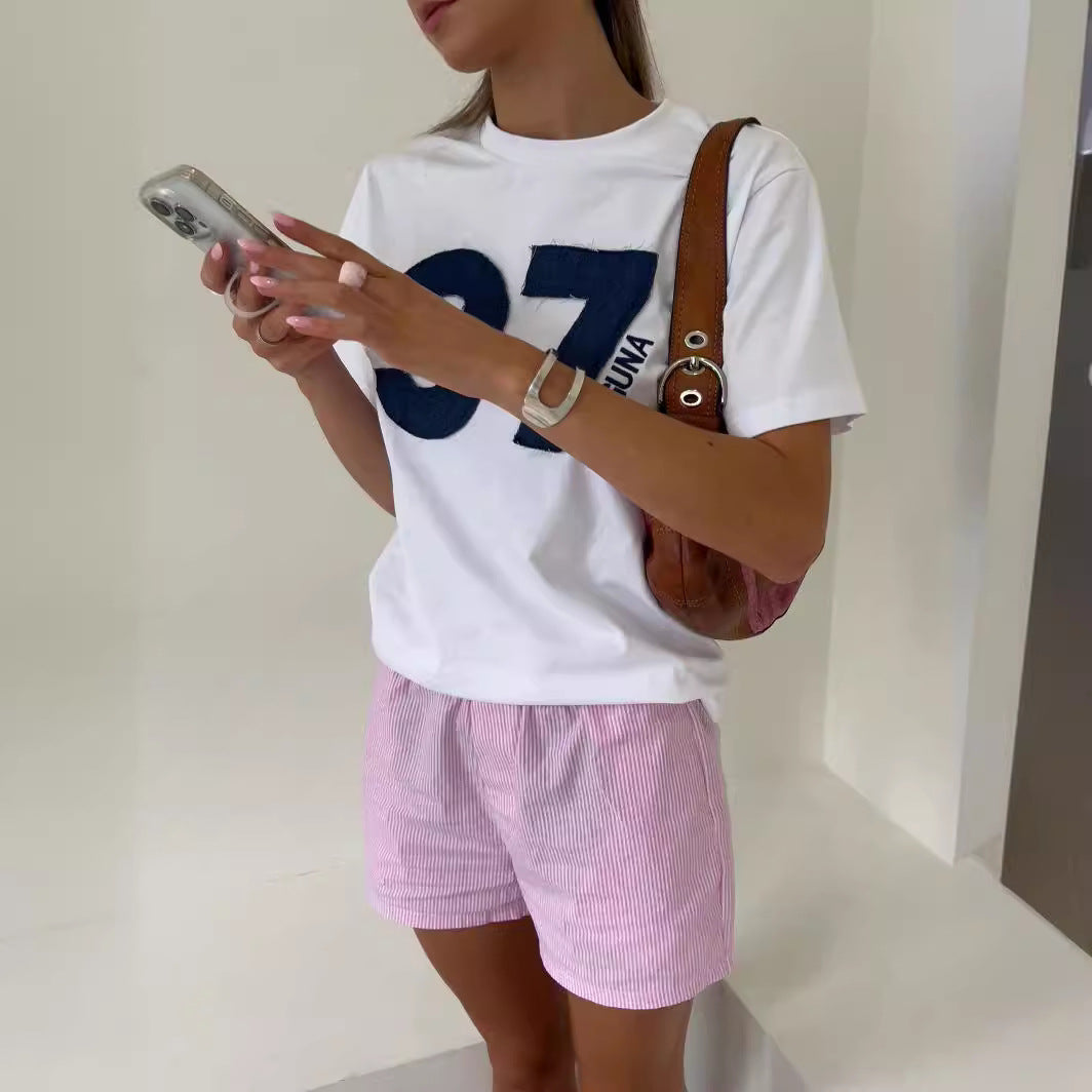 Pantalones cortos casuales de rayas de verano para mujer