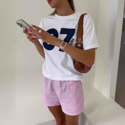 Pantalones cortos casuales de rayas de verano para mujer